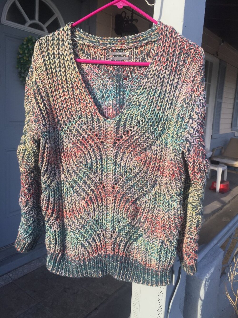 Anthropologie Chroma Sweater XS Multicolor Chunky Knit V-Neck Boho